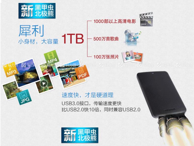 东芝 TOSHIBA 移动硬盘 新黑甲虫 2TB 2.5英寸 USB3.0 (HDTB320AK3CA)