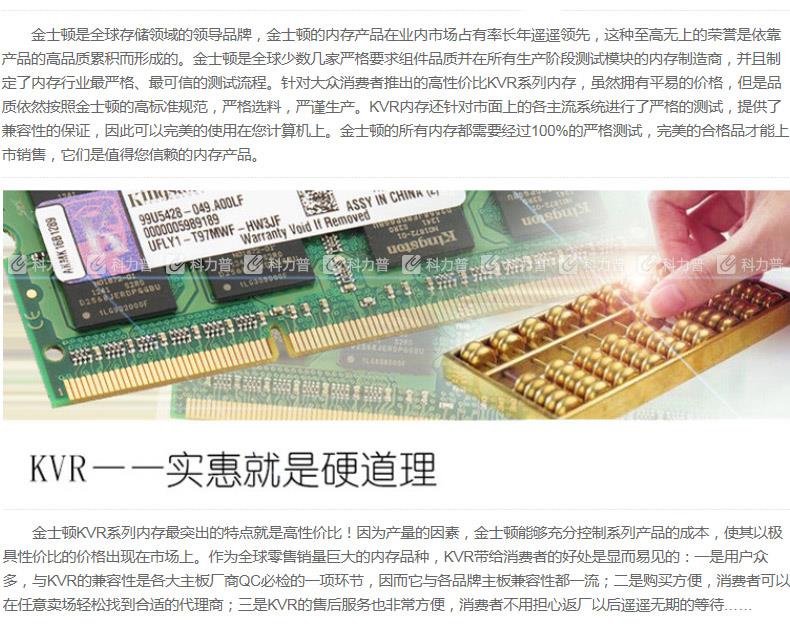 金士顿 Kingston 笔记本内存 KVR16LS11/8 DDR3 1600 8GB 低电压版