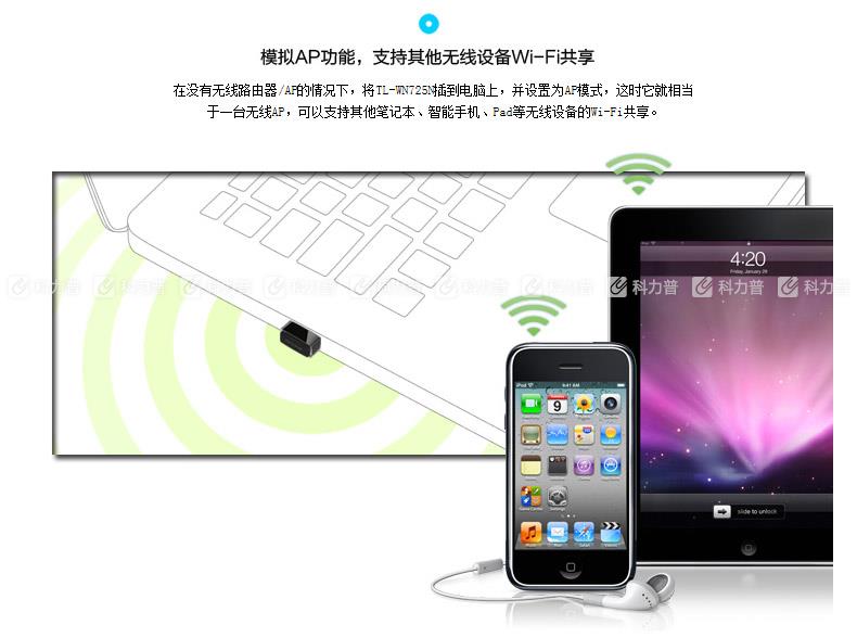 普联 TP-LINK 无线网卡 TL-WN725N 微型150M USB