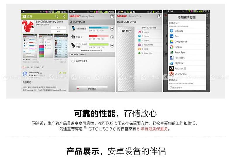 闪迪 SanDisk U盘 至尊高速 OTG 32GB USB3.0(SDDD2-032G-Z46)