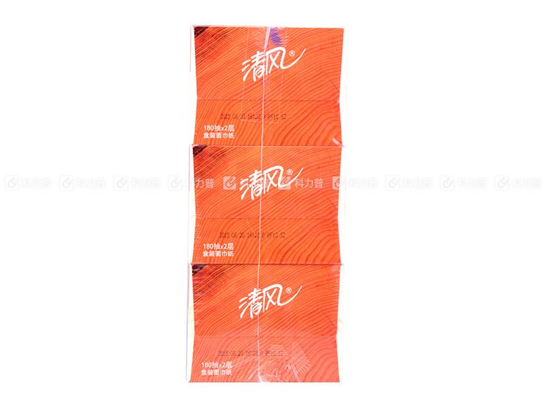 清风 原木纯品盒装面巾纸 B339A18 180抽/包 3包/提 12提/箱