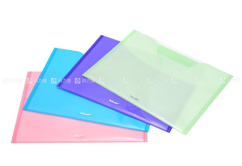 易达 Esselte 粘扣式双色双袋信封袋/横 75010 （混色：淡雅粉、蓝、紫、绿）4个/包