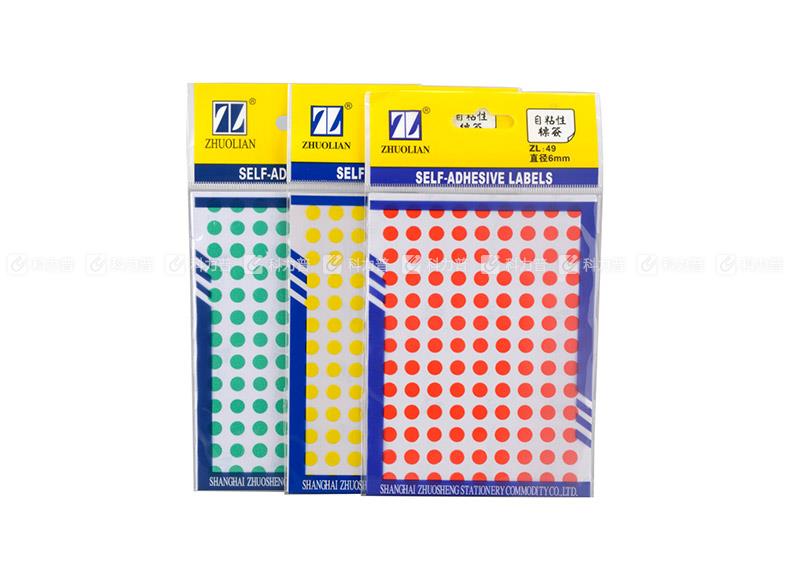 卓联 圆点标签 ZL49 直径6mm （红色） 117枚/张 6张/包