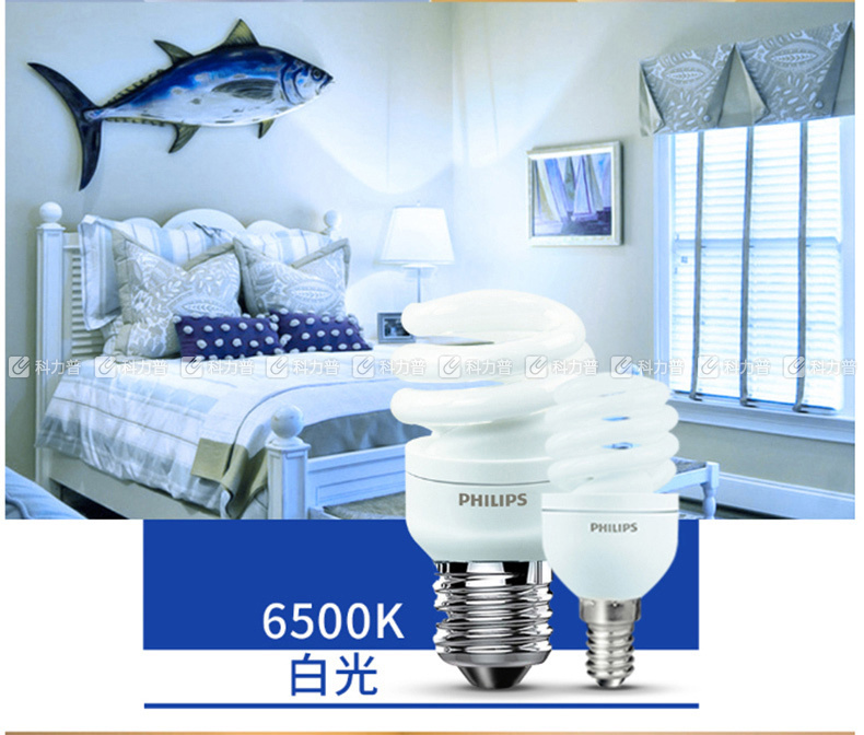 飞利浦 PHILIPS 螺旋型节能灯 E27/8W 黄光  12只/箱 (整箱起订)