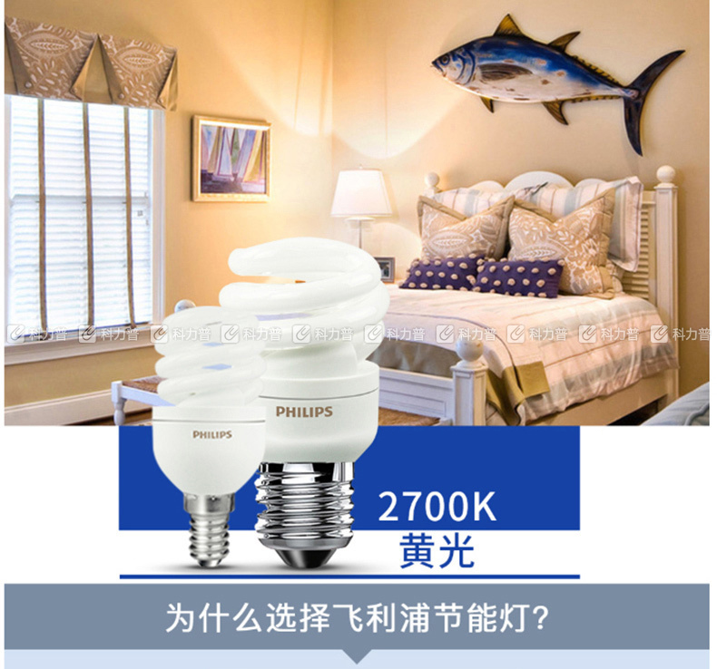 飞利浦 PHILIPS 螺旋型节能灯 E27/8W 黄光  12只/箱 (整箱起订)