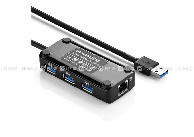 绿联 UGREEN USB集线器 20265  USB3.0有线千兆网卡 带3口HUB 支持苹果Mac Air