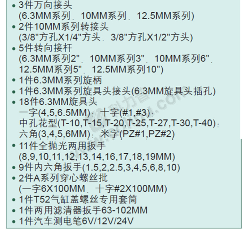 世达 STAR 系列汽车维修综合组套 09014A 6.3x10x12.5MM  120+1件