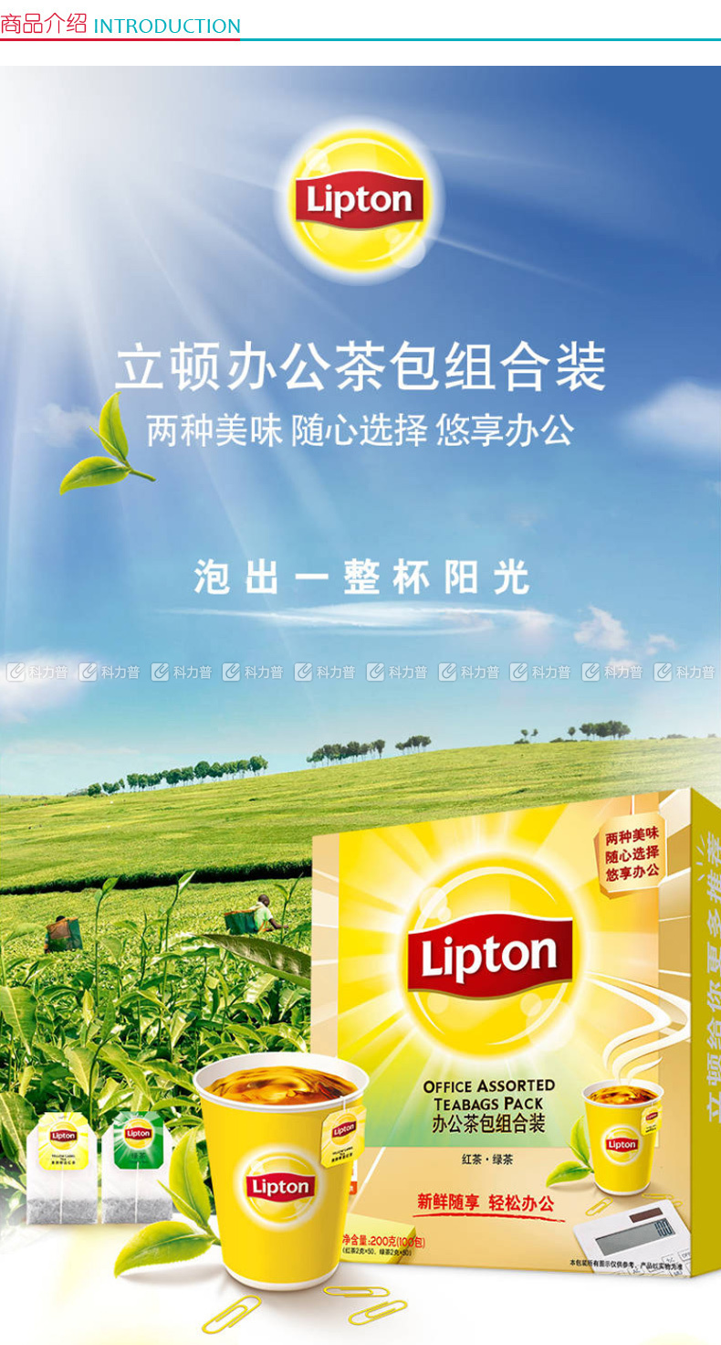 立顿 Lipton 办公茶包组合装 2g/包  100包/盒 12盒/箱 (红茶+绿茶)