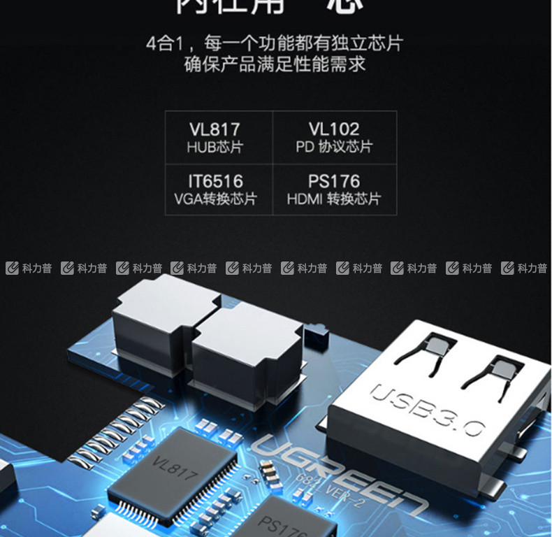 绿联 UGREEN 扩展坞 50319 Type-c转HDMI/VGA USB-C转接头 数据线 充电转换器 4K投屏 分线器 