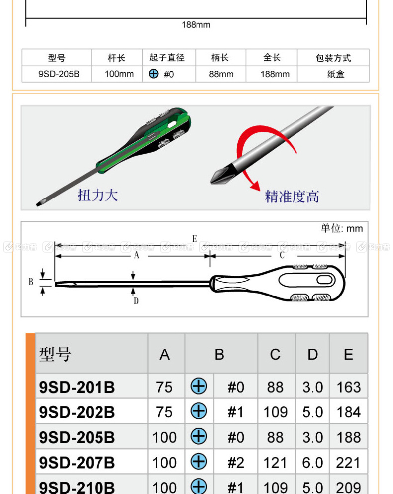 宝工 Pro'skit 橘黑双色十字 +#0 3.0x100mm 9SD-205B 