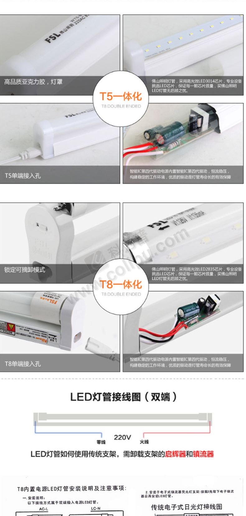 佛山照明 LED单支平盖支架 T8/0.6M  25支 不含灯管