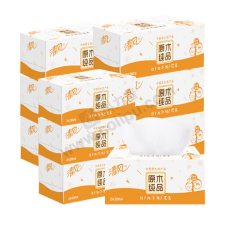 清风 盒装抽纸双层200抽3提9盒 b338c3