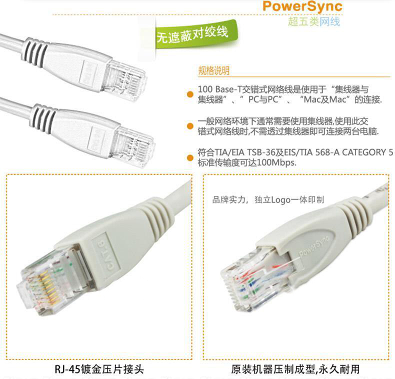 包尔星克 powersync 超六类纯铜网线 圆线 C65B20W KATE-6 20米 