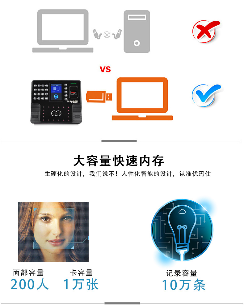 优玛仕 U-mach 人脸刷卡考勤机 U-RS801 
