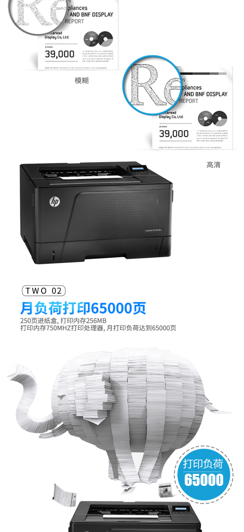 惠普 HP A3黑白激光打印机 LaserJet Pro M706n  (标配三年上门保修)