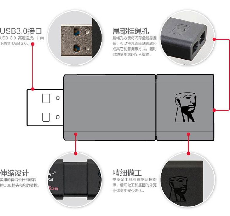 金士顿 Kingston U盘 DT100G3 64GB (黑色) USB3.0