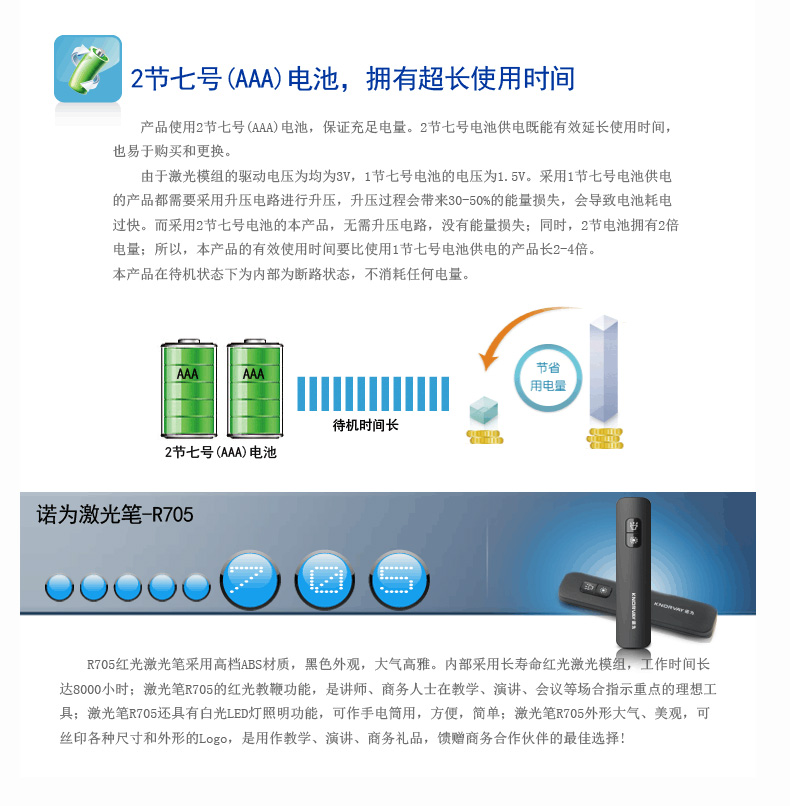 诺为 KNORVAY 激光笔 红光 7号电池 R705C (黑色) LED照明，高品质红色激光