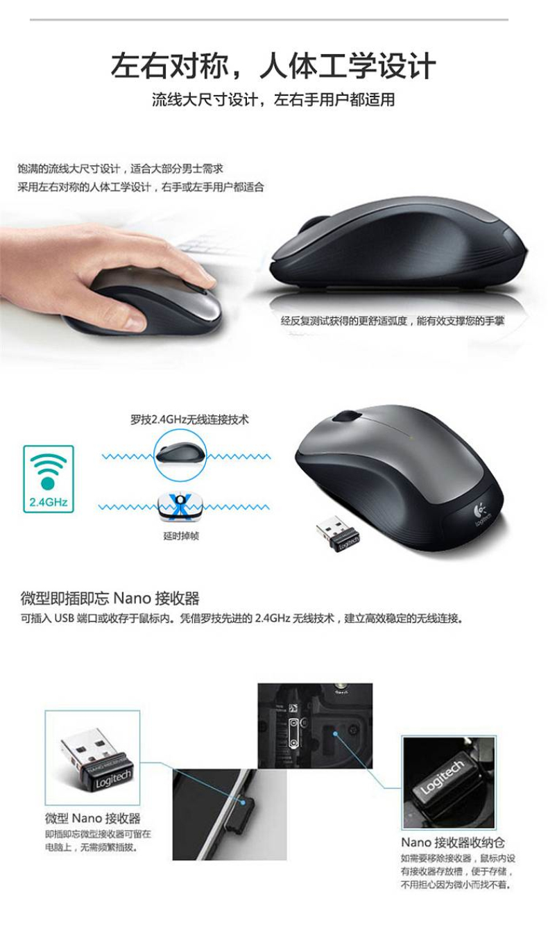 罗技 Logitech 无线鼠标 M320 (灰色) USB