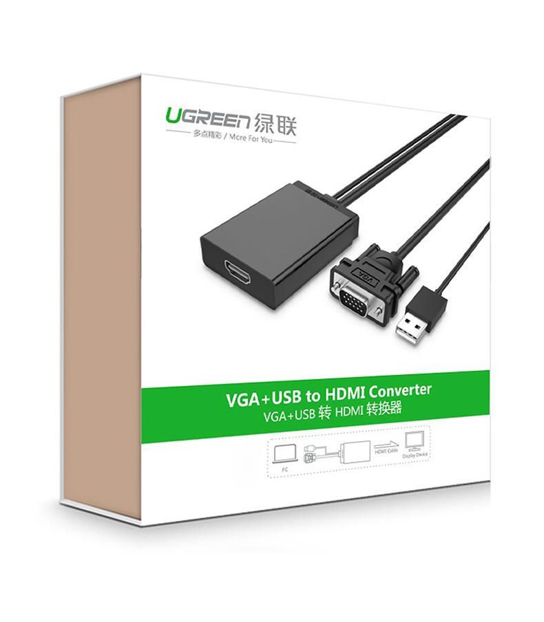 绿联 UGREEN VGA转HDMI转换器 40213 0.5米 (黑色) USB供电音频二合一