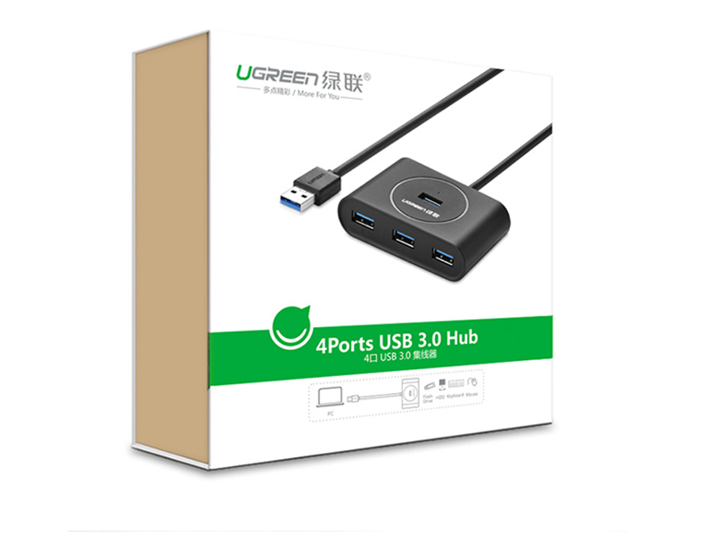 绿联 UGREEN USB集线器 30218 4口USB3.0 1.5米 (黑色)