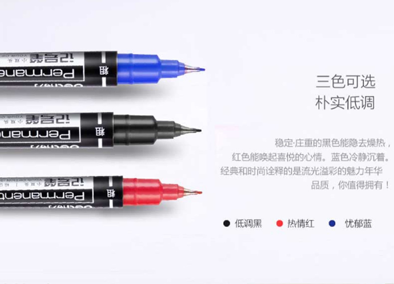 得力 deli 双头油性记号笔 6824 细头1.0mm，极细头0.5mm (黑色) 12支/盒