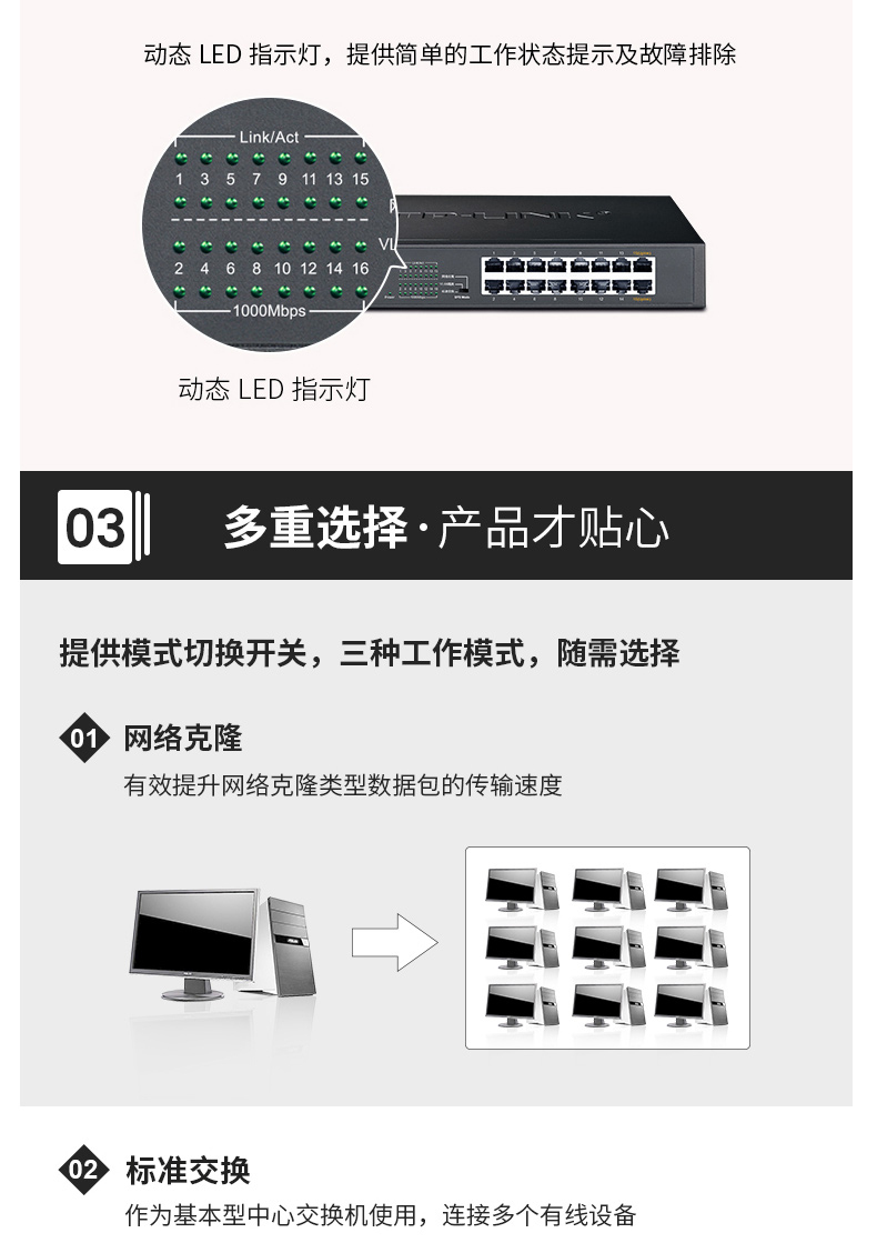 普联 TP-LINK 交换机 TL-SG1016DT 16口千兆非网管T系列 