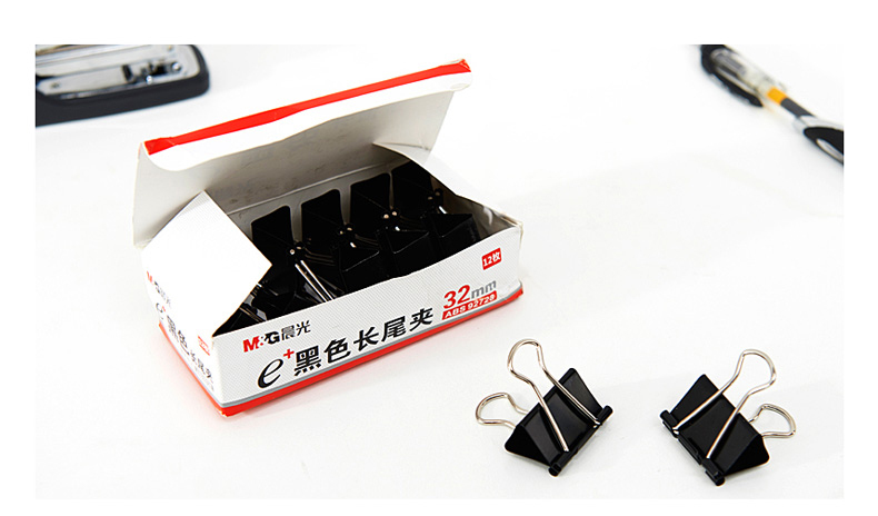 晨光 M＆G Eplus盒装黑色长尾夹 ABS92728 32mm  12个/盒 12盒/包 120盒/箱