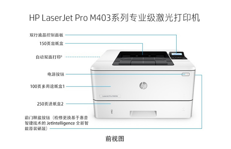 惠普 HP A4黑白激光打印机 LaserJet Pro M403d  (标配一年上门保修)