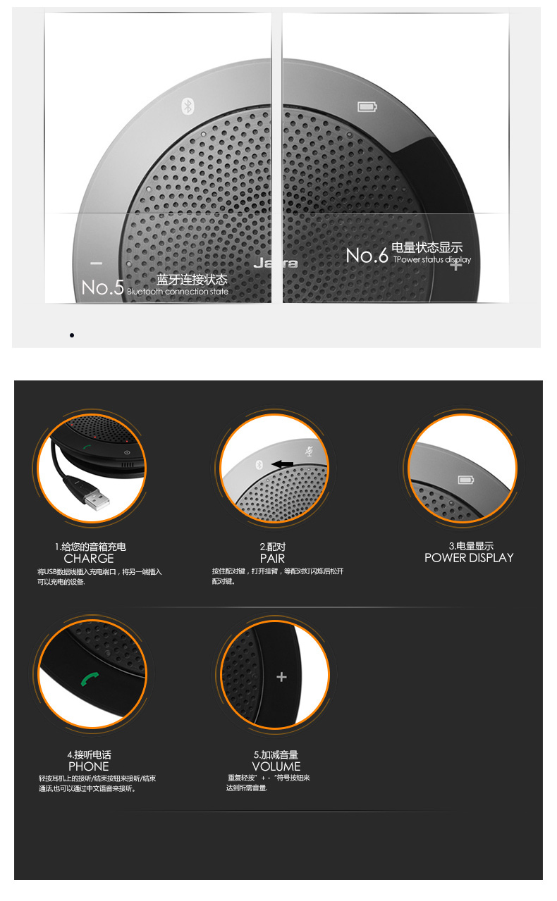 捷波朗 Jabra 免提会议扬声器 SPEAK 510 MS (黑色) 微软版