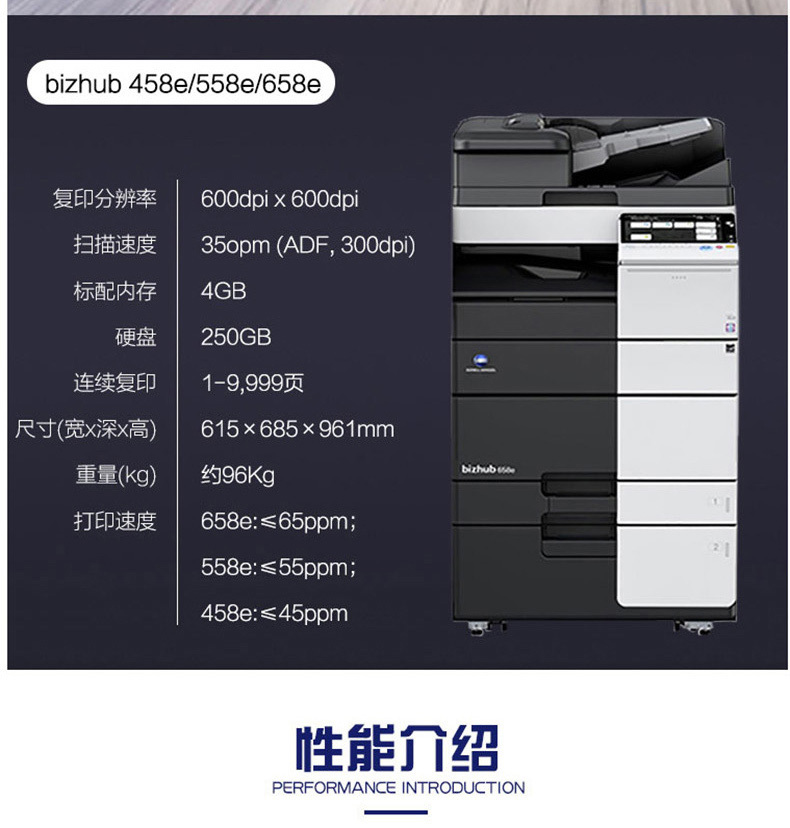 柯尼卡美能达 KONICA MINOLTA A3黑白数码复印机 bizhub 658e  (双纸盒、双面输稿器、排纸处理器、工作台)