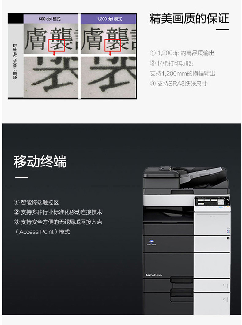 柯尼卡美能达 KONICA MINOLTA A3黑白数码复印机 bizhub 658e  (双纸盒、双面输稿器、排纸处理器、工作台)