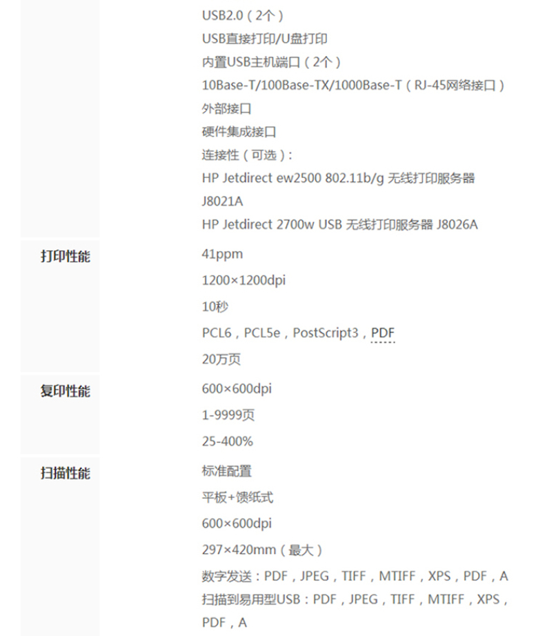 惠普 HP A3黑白数码多功能一体机 LaserJet 700 MFP M725f  (打印、复印、扫描、传真)(标配一年上门保修)