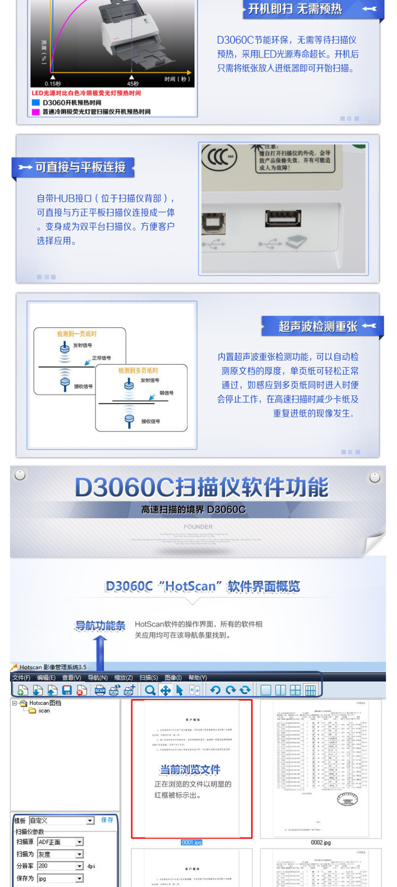 方正 Founder A4双面高速扫描仪 D3060C 