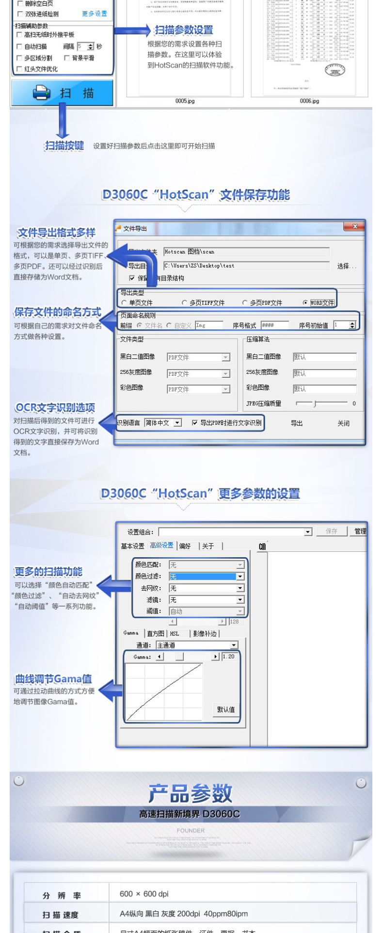 方正 Founder A4双面高速扫描仪 D3060C 