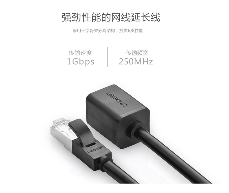 绿联 UGREEN 连接线 六类网络延长器 11283 NW112 RJ45 5米 