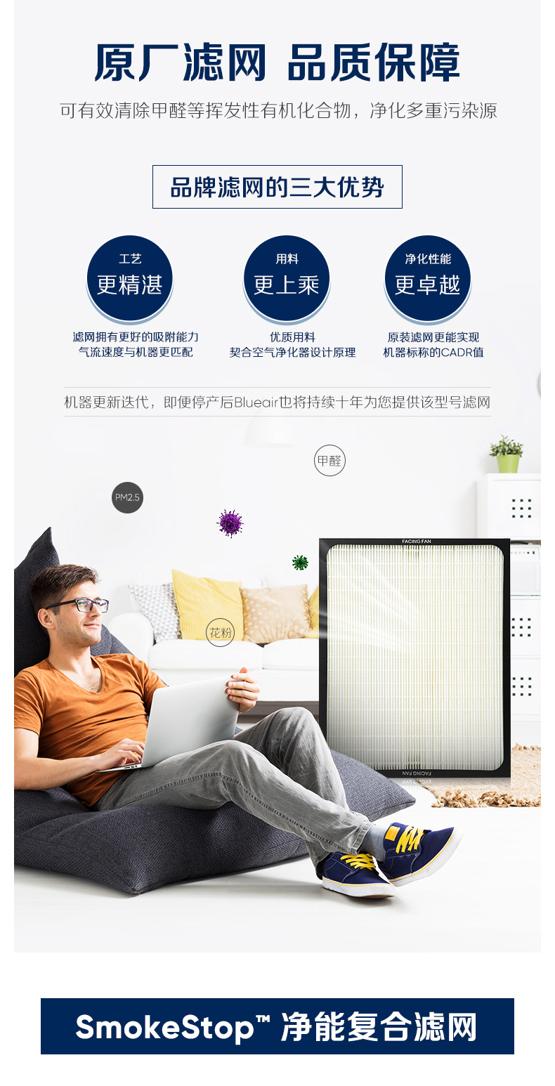 布鲁雅尔 Blueair 升级版复合型滤网 400系列 净能复合（适配403、410B）