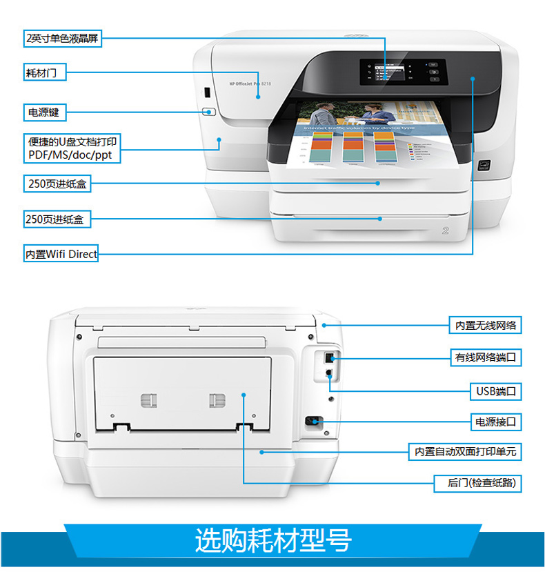 惠普 HP A4惠商系列专业级喷墨打印机 OfficeJet Pro 8216 