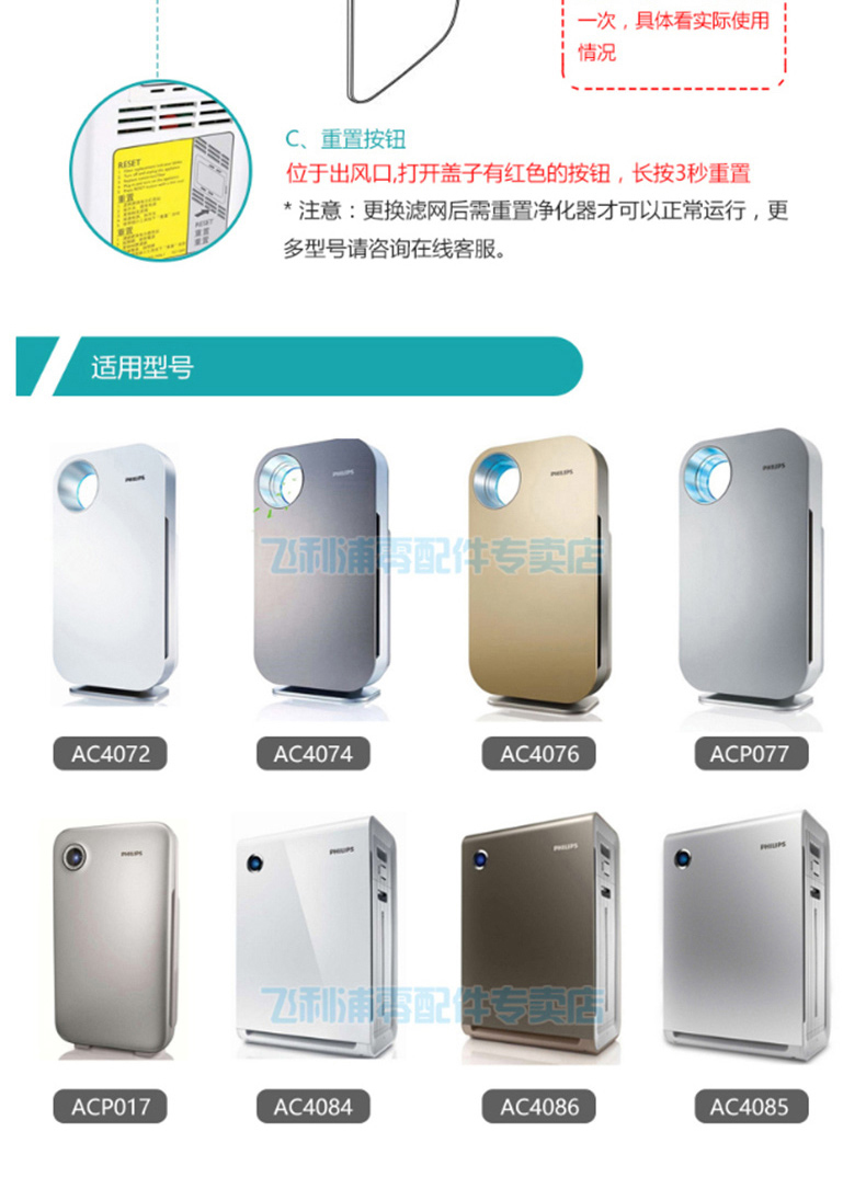 飞利浦 PHILIPS 空气净化器滤网 AC4141+4143+4144 （适配AC4072、AC4074、ACP077）