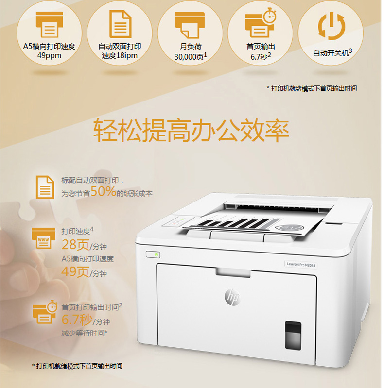 惠普 HP 黑白激光打印机 LaserJet Pro M203d 