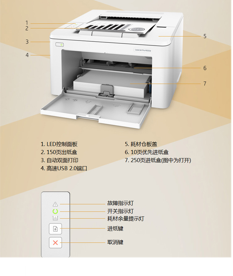 惠普 HP 黑白激光打印机 LaserJet Pro M203d 