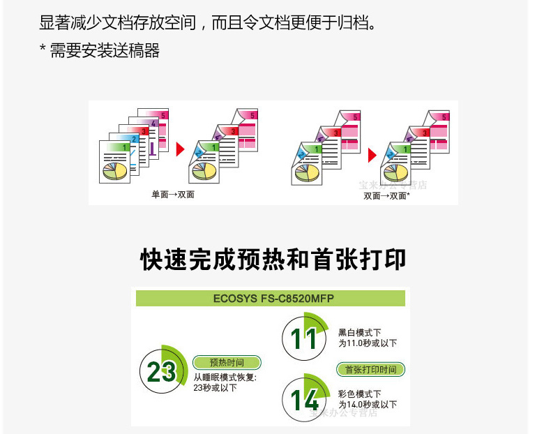 京瓷 Kyocera A3 彩色多功能复合一体机 FS-C8520MFP （单纸盒、双面输稿器、工作台）