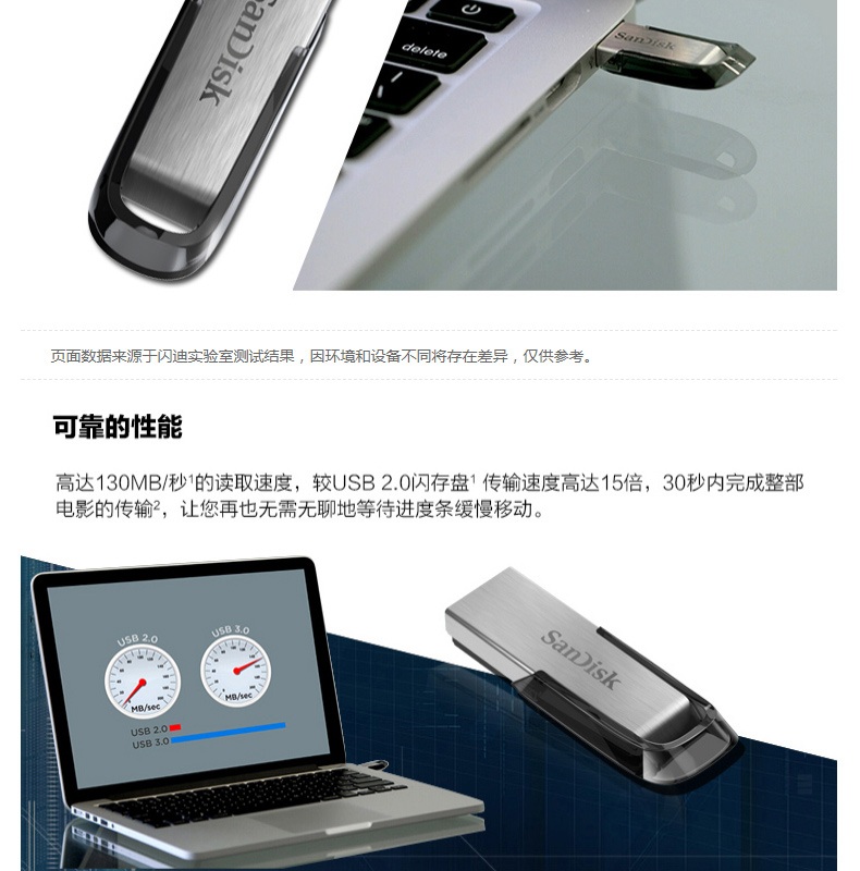 闪迪 SanDisk U盘 CZ73 16GB (银色) 酷铄 USB3.0 读130MB/秒
