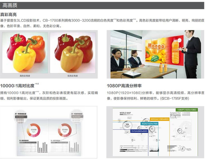 爱普生 EPSON 便携投影机 CB-1795F （3200/1080P/10000:1/超薄机身）线、辅材及安装等费用详询客服