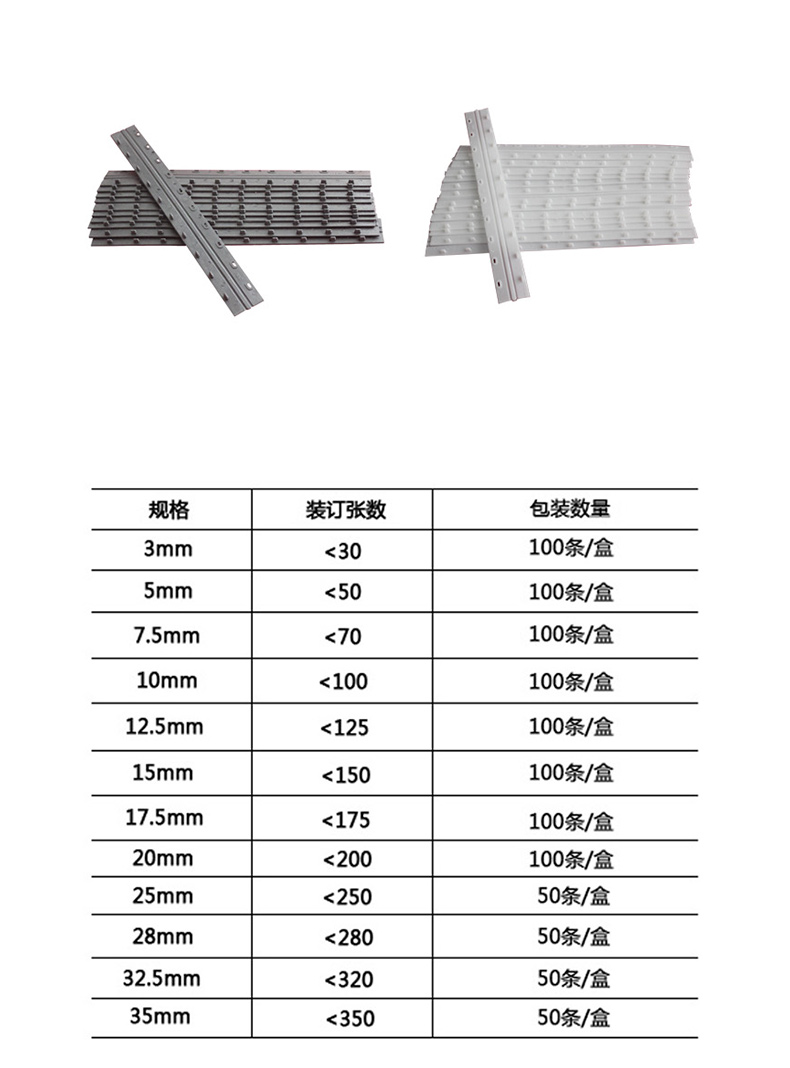 力晴 10孔装订夹条 25mm (白色) 50支/盒