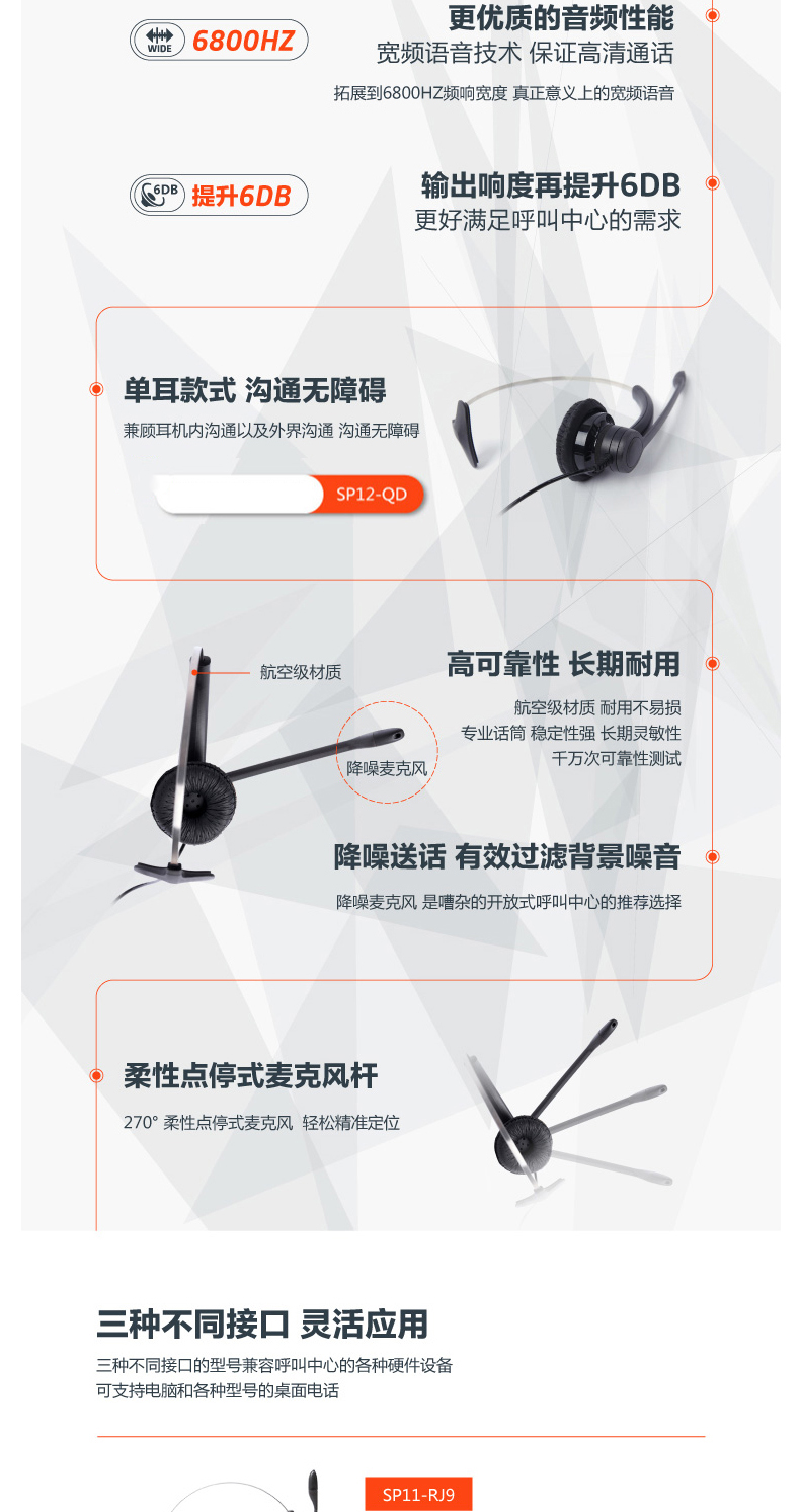 缤特力 plantronics 专业话务员/接线员降噪单耳耳机耳麦 SP11-QD  自由移动 全天舒适佩戴 需另配连接线