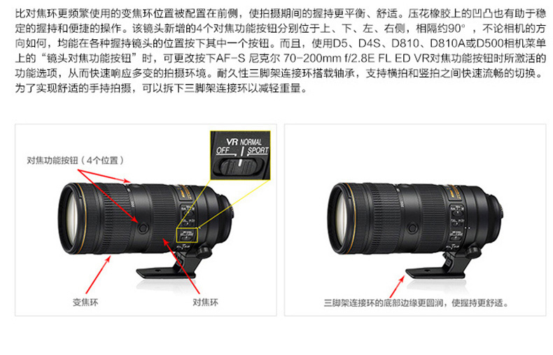 尼康 Nikon 镜头 尼克尔 70-200mm f/2.8E FL ED VR 镜头 第三代