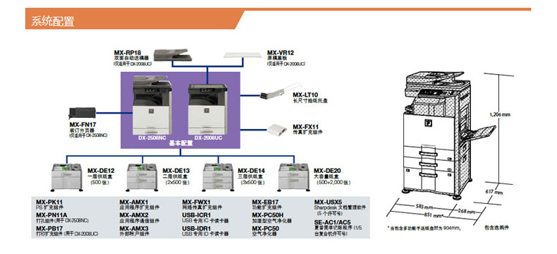 夏普 SHARP A3彩色数码复合机 2008UC （双纸盒，双面输稿器，国产工作台，网络打印）