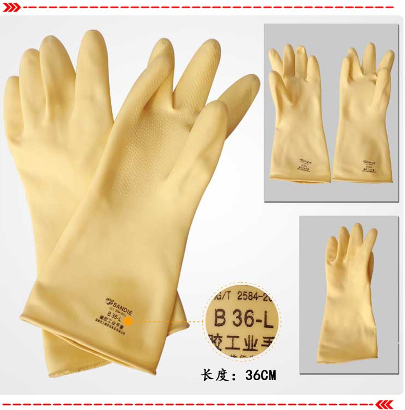 三碟 工业耐酸碱橡胶手套加厚加长防滑防水专业耐酸碱橡胶劳保手套  短款