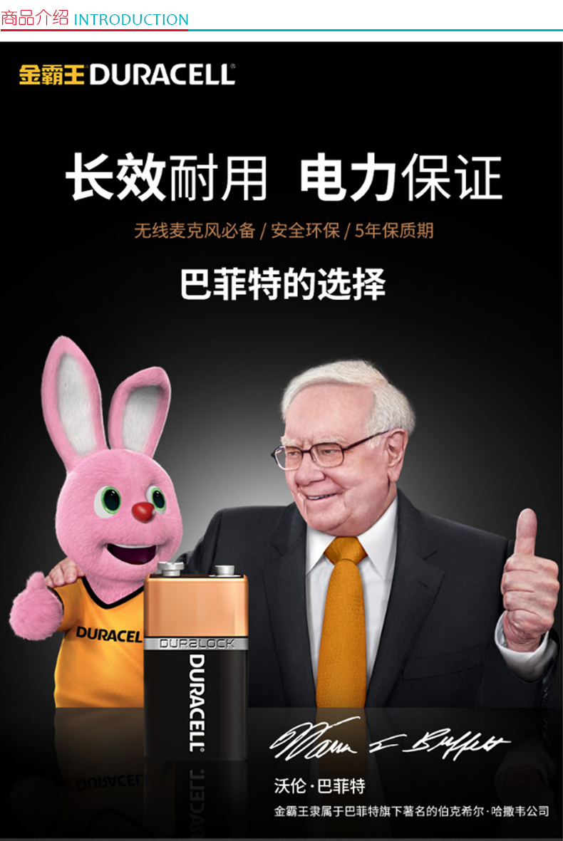 金霸王 DURACELL 碱性电池 9V  1粒/卡 12卡/盒 2盒/箱