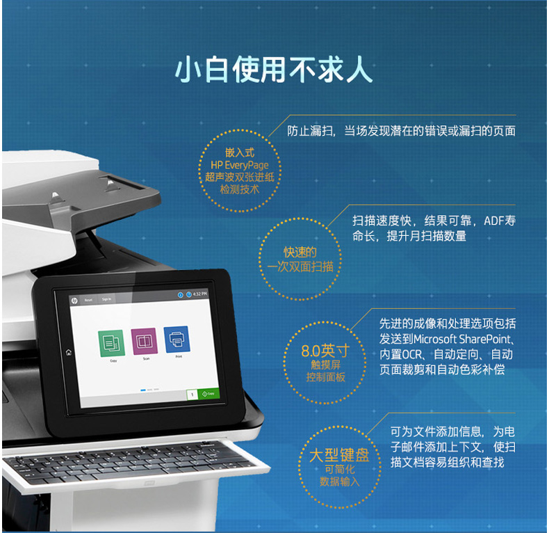 惠普 HP A3黑白数码复合机MFP LaserJet Managed MFP E82550z （打印 复印 扫描）